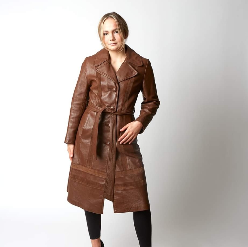 Vintage 70s Brown Leather Trench Coat